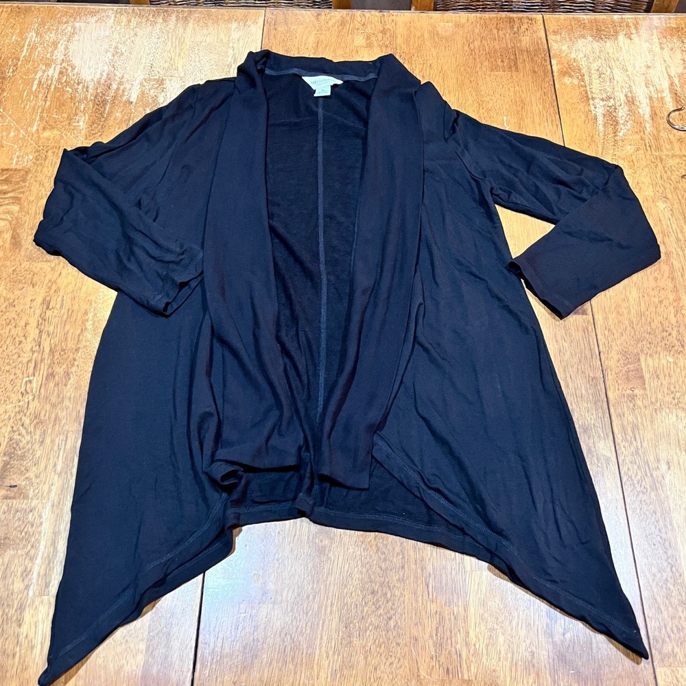 Liz Claiborne Weekend Open Front Draped Waterfall Long Sleeve Cardigan Black XL